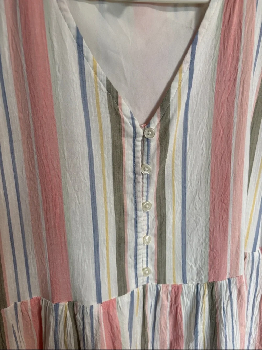 dip Pastel Striped Tiered Midi Dress - Pink, Blue, Yellow